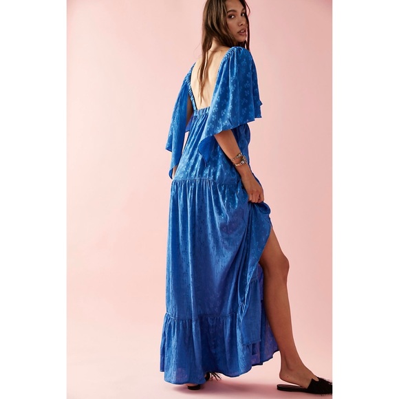 Free People Cha Cha Floral Button Front Cape Style Ruffle Hem Maxi Dress - Picture 4 of 13